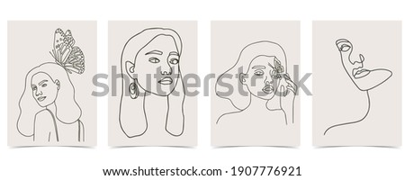 Collection of line design with woman.Editable vector illustration for website, invitation,postcard and banner
