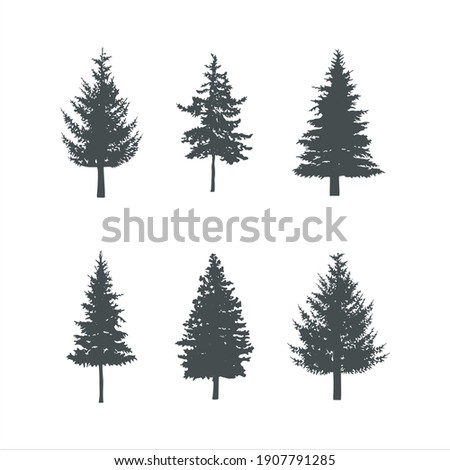 fir and spruce Tree silhouette black vector. Isolated set forest trees on white background.