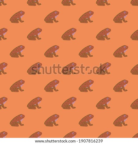 Decorative seamless pattern with amphibian frog silhouettes. Pastel coral background. Kids print. Stock illustration. Vector design for textile, fabric, giftwrap, wallpapers.