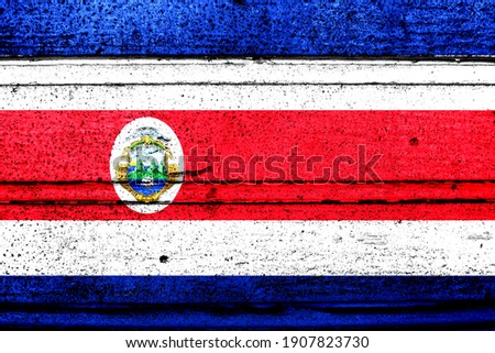 National flag of Costa Rica, abbreviated with cr; a realistic 3d image of the national symbol from an independent country painted on a wooden wall