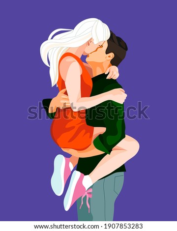 vector illustration loving couple kissing Royalty-Free Stock Photo #1907853283