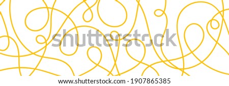Wide abstract background with pasta, macaroni or spaghetti. Horizontal banner with hand drawn yellow line, doodle pasta. Vector illustration Royalty-Free Stock Photo #1907865385