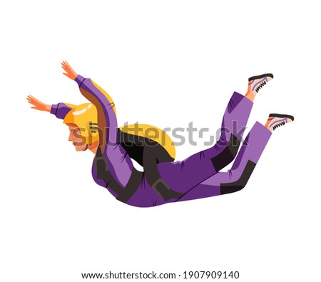 Young Man Parachutist Streamer Free-falling in the Air with Parachute Bag Vector Illustration Royalty-Free Stock Photo #1907909140