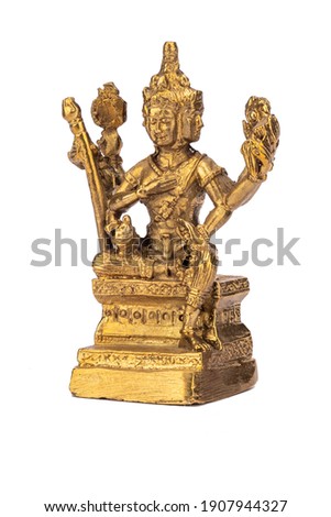 Bronze sculpture four-faced Brahma isolated on white background. Four Faces Buddha (Brahma)