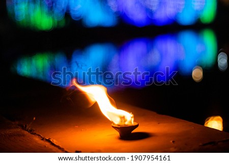 An oil lamp lit on Diwali