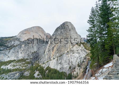 Shot of the Liberty Cap in Yosemite National Park in California during the winter season