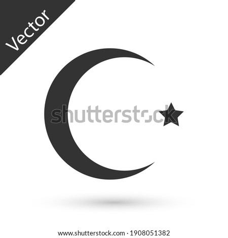 Grey Star and crescent - symbol of Islam icon isolated on white background. Religion symbol. Vector.