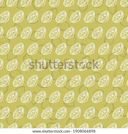 Vector green simple lemon half lemon slice doodle repeating background pattern. Suitable for textile, gift wrap and wallpaper.