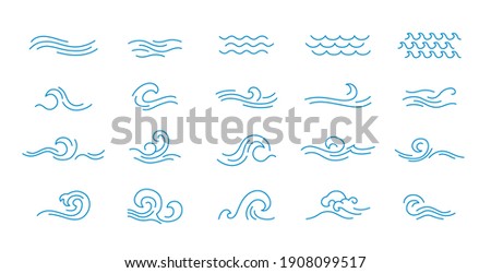 Vector line icon set with simple doodle wave. Royalty-Free Stock Photo #1908099517