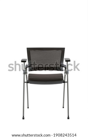 A vertical shot of an office chair with adjustable armrests on an isolated background