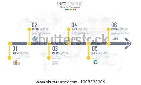 Infograph 6 step yellow color element with circle graphic chart diagram, business graph design. Royalty-Free Stock Photo #1908328906
