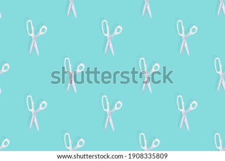 Scissors seamless pattern. Barber scissors on aquamarine background. 