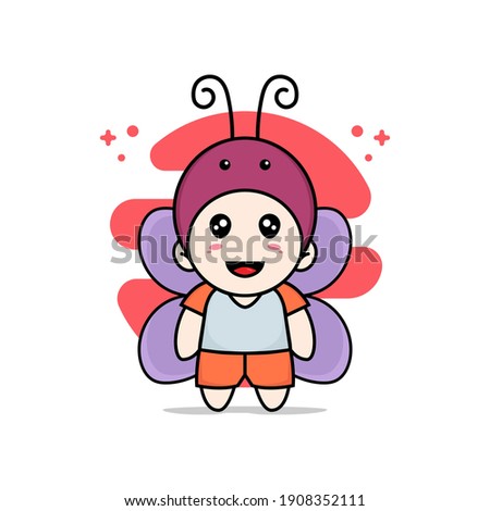 Cute kids character wearing butterfly costume. Mascot design concept
