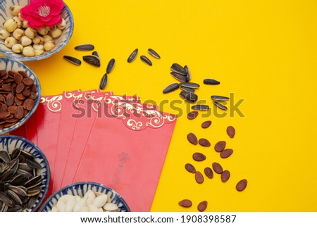 Picture of some traditional food and seed usually people eat in Lunar new Year Holiday