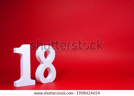 No. 18 ( Eighteen ) Isolated red  Background with Copy Space - Number 18% Percentage or Promotion - Discount or anniversary concept                           