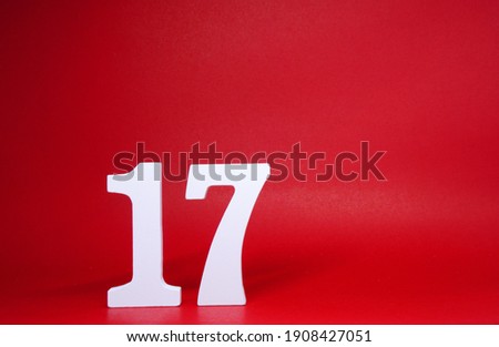 No. 17 ( Seventeen ) Isolated red  Background with Copy Space - Number 17% Percentage or Promotion - Discount or anniversary concept                            Royalty-Free Stock Photo #1908427051