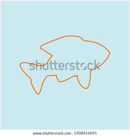 Graphic illustration with vector of fish with light blue outline and background
