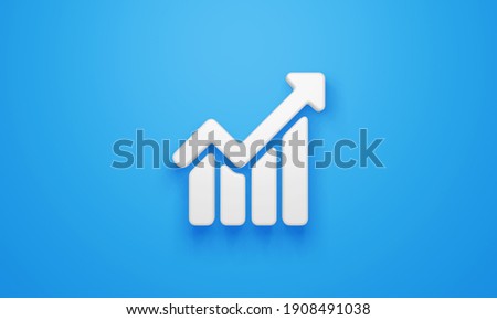 Minimal rising chart symbol on blue background. 3d rendering.