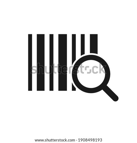 Search barcode icon isolated on white background. Magnifying glass searching barcode. Barcode label sticker.