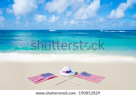 American holidays background on the sandy beach near the ocean