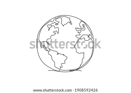 Single one line drawing of circle world map. Globe earth icon silhouette for education concept. Infographics, geography presentation isolated on white background. Design vector graphic illustration