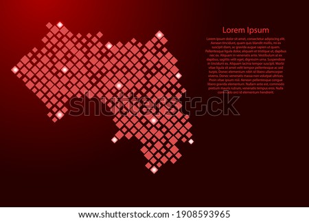 Guinea map from red pattern rhombuses of different sizes and glowing space stars grid. Vector illustration.