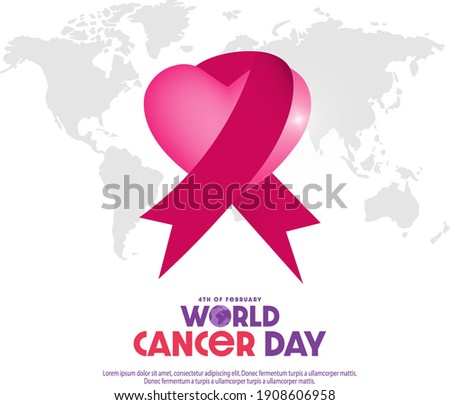 Heart with ribbon of world cancer day vector illustration design. 