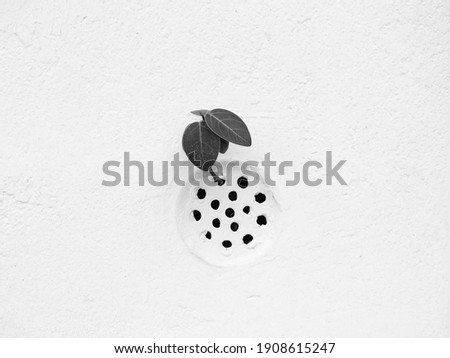 small young tree growing up in drain hole on the white wall texture