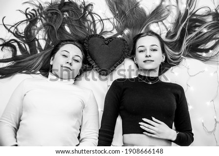 Two girls at a Valentine's Day session in the studio