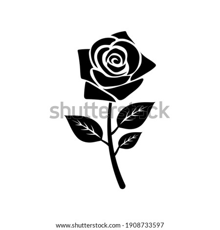 Decorative Rose Logo Stem Leaves Flower Vector