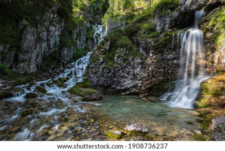 waterfall nature mountain landscape calm
