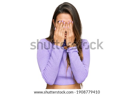 Young hispanic woman wearing casual clothes rubbing eyes for fatigue and headache, sleepy and tired expression. vision problem 