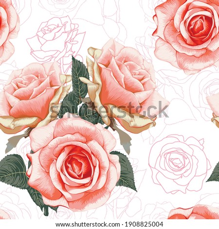Seamless pattern floral beautiful pink pastel Rose flowers vintage abstract background.Vector illustration hand drawing dry watercolor.for fabric textile design or Product packaging
