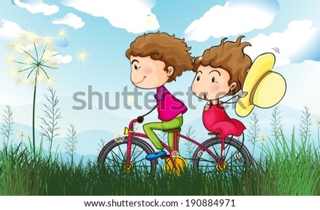 Illustration of a couple biking