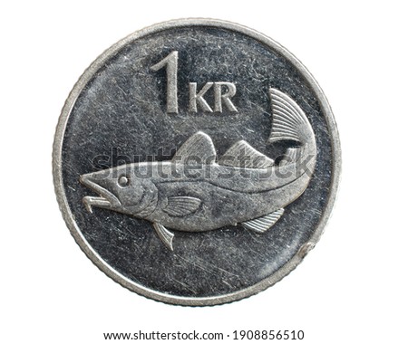 1 icelandic krona coin isolated on white background Royalty-Free Stock Photo #1908856510