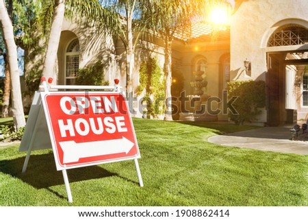 Open House Sign in Front Yard Royalty-Free Stock Photo #1908862414
