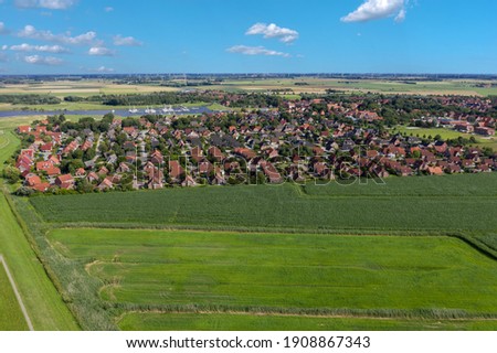 Drone view city scape of Greetsiel. Lower Saxony in Germany