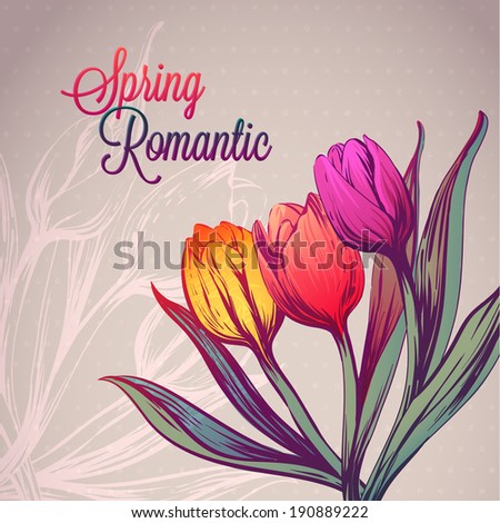 Tulip flowers decorative vector card spring illustration