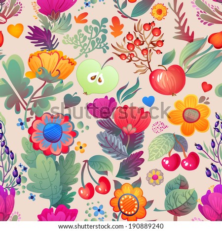 Flowers seamless pattern decorative vector card illustration