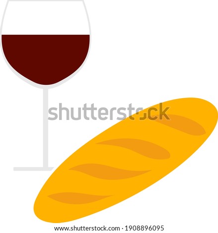 Easter Wine And Bread Icon. Flat Color Design. Vector Illustration.