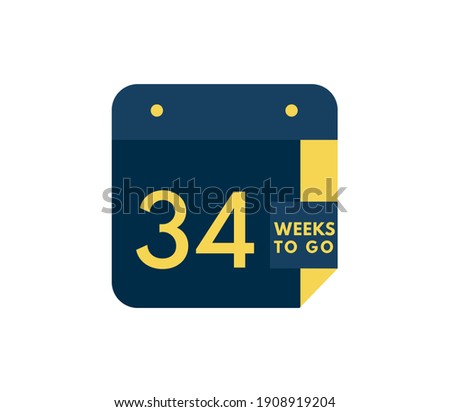 34 Weeks to go calendar icon on white background