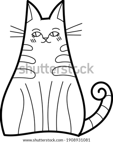 Single element for design, clipart. Cat, kitten, meow, pets. Suitable for postcards, patches, stickers, advertisements. Scandinavian. For kids. Contour, Black and White, vector. Cartoon style. Logo.