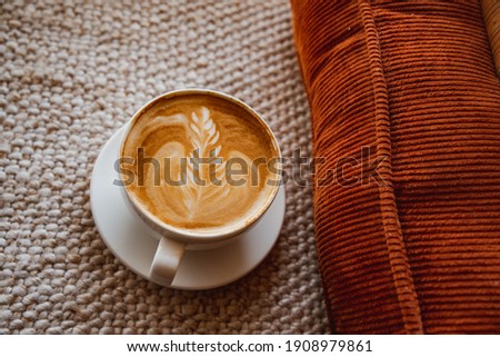 Aesthetically Pleasing Latte Art in Suburban Local Coffee Shop, Pourover Brewed Coffee,  Royalty-Free Stock Photo #1908979861