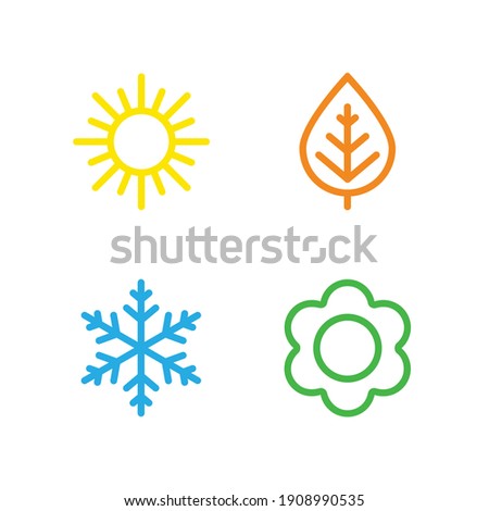 A set of colorful icons of seasons. The seasons - winter, spring, summer and autumn. Weather forecast sign. Season simple elements concept.   Royalty-Free Stock Photo #1908990535