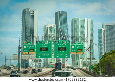 Traffic in Miami on a cloudy day. Southern Florida, USA
