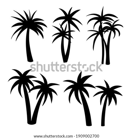 Coconut tree palm set icon in vector hand drawn style isolated on white background