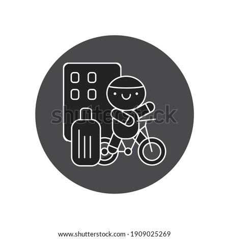 Sport tourism glyph black icon. Cute character riding a bike kawaii pictogram. Sign for web page, mobile app, button, logo. Vector isolated element.