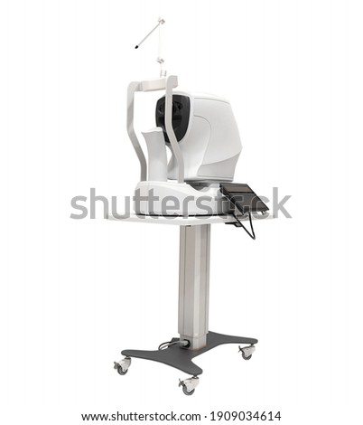 Angiography. Optical CT scan. Ophthalmology clinic equipment. Diagnosis of vision. Tomography in Optical Coherence (OCT) isolated on white Royalty-Free Stock Photo #1909034614