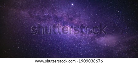 Panorama view universe space shot of milky way galaxy with stars on a night sky background. The Milky Way is the galaxy that contains our Solar System. Royalty-Free Stock Photo #1909038676
