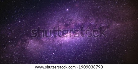 Panorama view universe space shot of milky way galaxy with stars on a night sky background. The Milky Way is the galaxy that contains our Solar System.